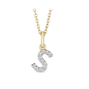 Love  Letter Initial  S Lab Diamond Necklace set in 18K Gold Vermeil