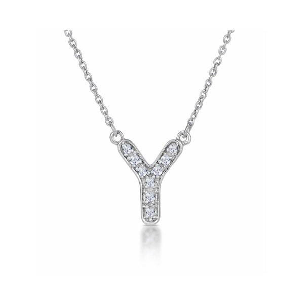 Initial 'Y' Necklace Lab Diamond Encrusted Pave Set in 925 Sterling Silver - Image 1