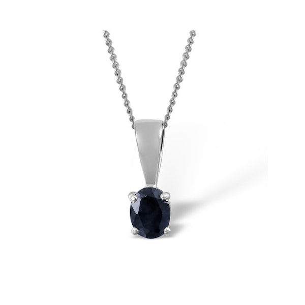 Sapphire 5 x 4mm 18K White Gold Pendant Necklace - Image 1