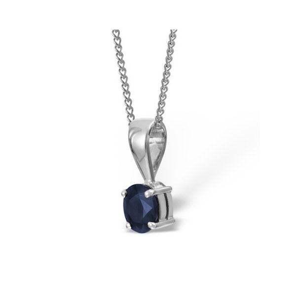 Sapphire 5 x 4mm 18K White Gold Pendant Necklace - Image 2