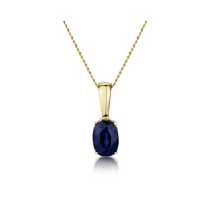 Sapphire 7 x 5 mm 9K Yellow Gold Pendant Necklace