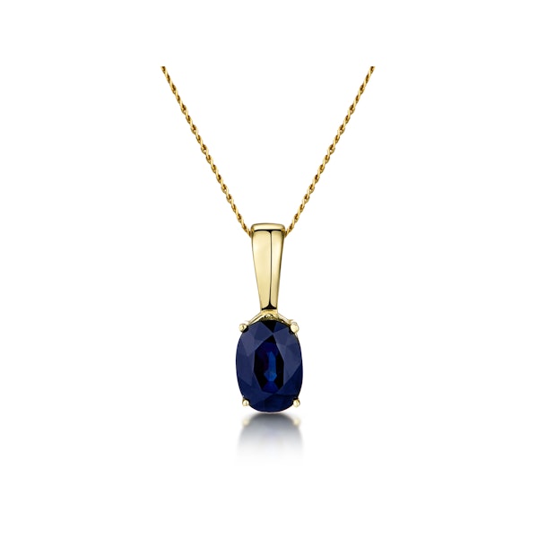 Sapphire 7 x 5 mm 9K Yellow Gold Pendant Necklace - Image 1