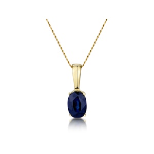 Sapphire 7 x 5 mm 9K Yellow Gold Pendant Necklace