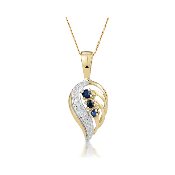 Sapphire 9 x 14 mm And Diamond 9K Yellow Gold Pendant Necklace - Image 1