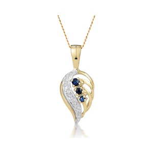 Sapphire 9 x 14 mm And Diamond 9K Yellow Gold Pendant Necklace