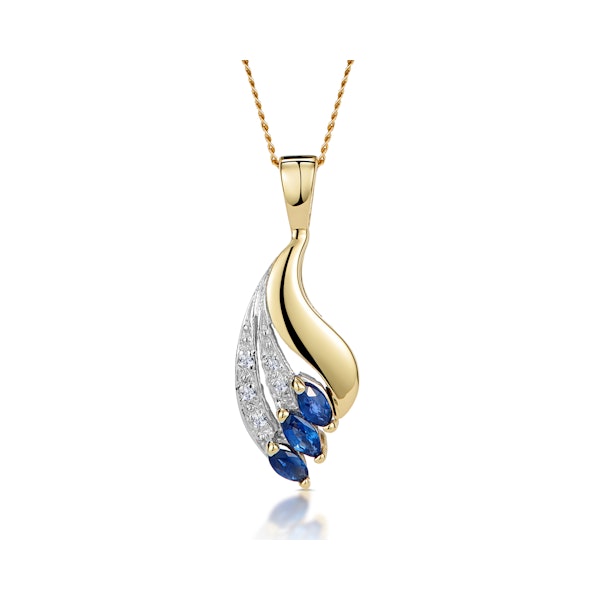 Sapphire 4 x 2mm And Diamond 9K Yellow Gold Pendant Necklace - Image 1