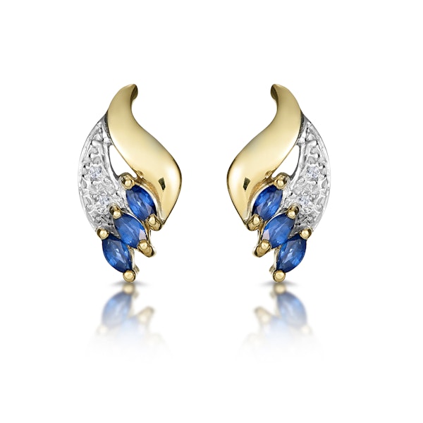 Sapphire 4mm x 2mm And Diamond 9K Yellow Gold Earrings - Image 1