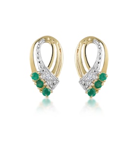 Emerald 8 x 15mm And Diamond 9K Yellow Gold Earrings
