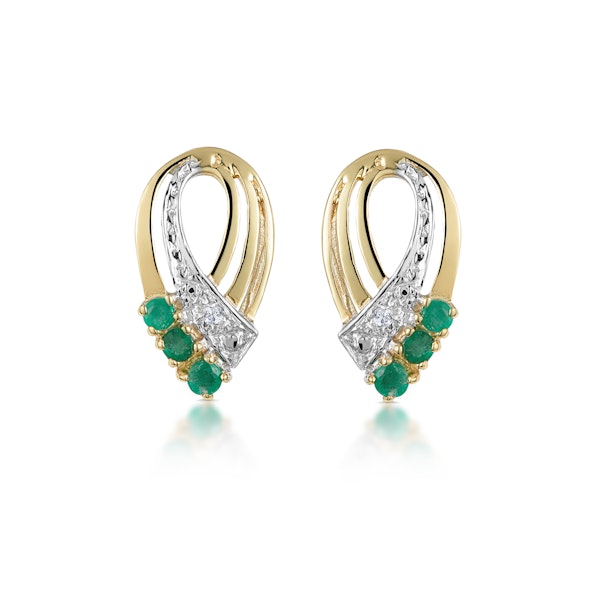 Emerald 8 x 15mm And Diamond 9K Yellow Gold Earrings - Image 1