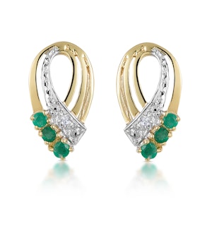 Emerald 8 x 15mm And Diamond 9K Yellow Gold Earrings