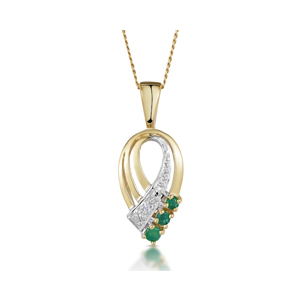 Emerald 2.25mm And Diamond 9K Yellow Gold Pendant Necklace - Image 1