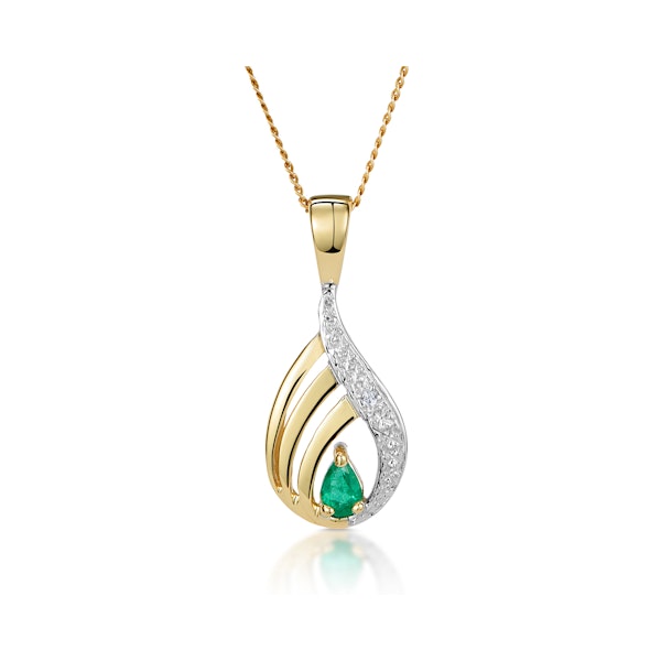 Emerald 4 x 3mm And Diamond 9K Yellow Gold Pendant Necklace - Image 1