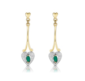 Emerald 5 x 3mm And Diamond 9K Yellow Gold Earrings B3263