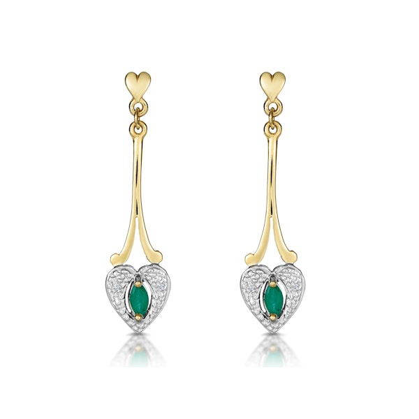 Emerald 5 x 3mm And Diamond 9K Yellow Gold Earrings B3263 - Image 1