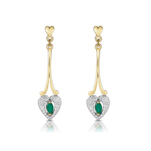 Emerald 5 x 3mm And Diamond 9K Yellow Gold Earrings B3263