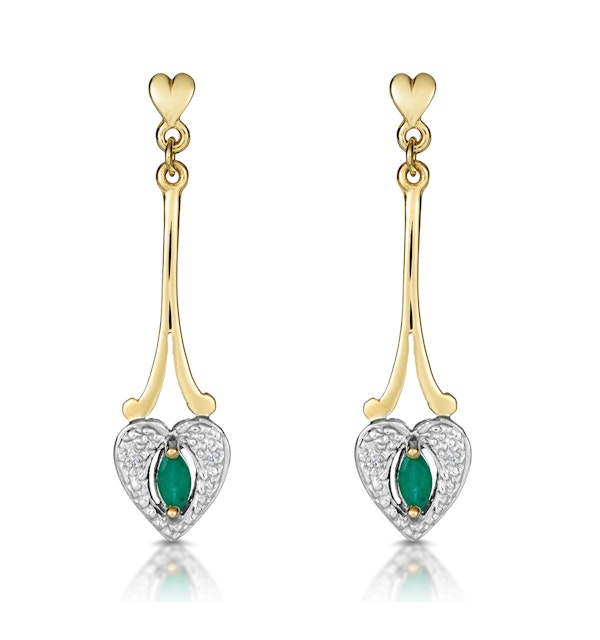 Emerald 5 x 3mm And Diamond 9K Yellow Gold Earrings B3263 - image 1