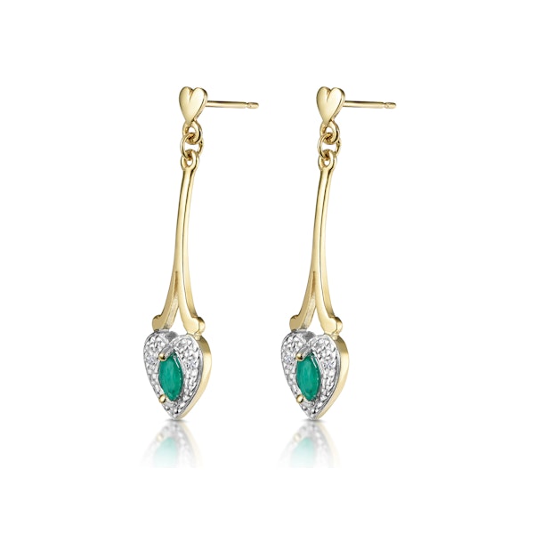 Emerald 5 x 3mm And Diamond 9K Yellow Gold Earrings B3263 - Image 2