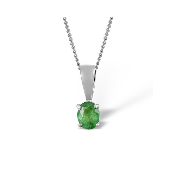 Emerald 5 x 4mm 18K White Gold Pendant Necklace - Image 1