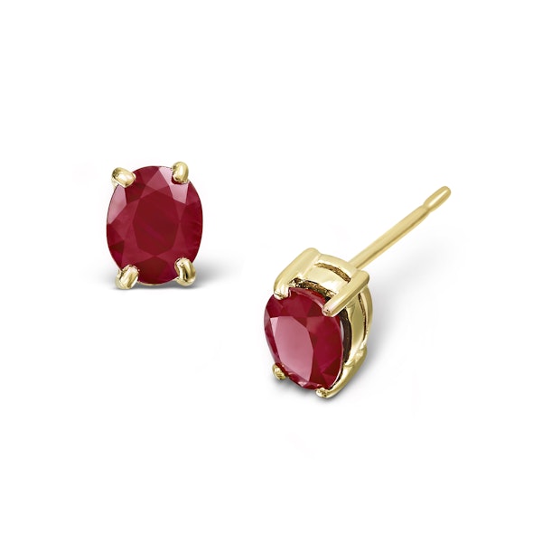 Ruby 5x4mm 0.70CT 9K Yellow Gold Earrings - Image 1