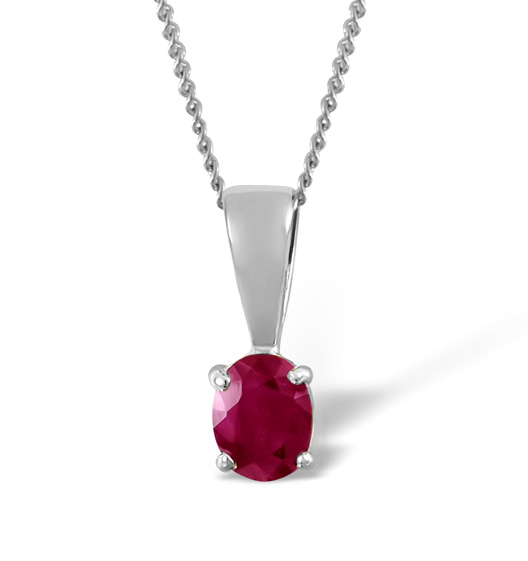 Ruby 5 x 4mm 18K White Gold Pendant Necklace