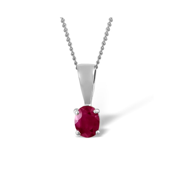 Ruby 5 x 4mm 18K White Gold Pendant Necklace - Image 1