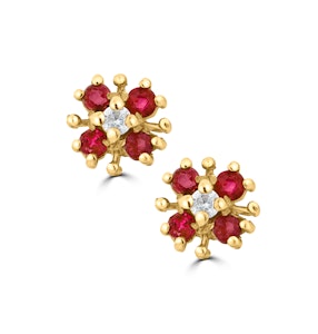 Ruby 0.40CT And Diamond 9K Yellow Gold Earrings
