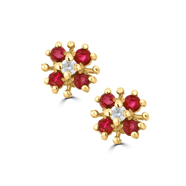 Ruby 0.40CT And Diamond 9K Yellow Gold Earrings - Image 1