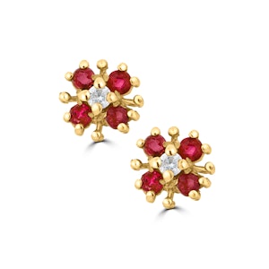 Ruby 0.40CT And Diamond 9K Yellow Gold Earrings