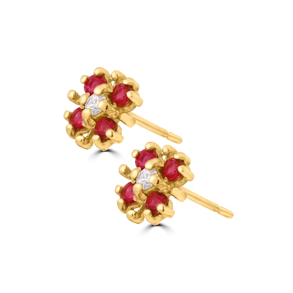 Ruby 0.40CT And Diamond 9K Yellow Gold Earrings - Image 3