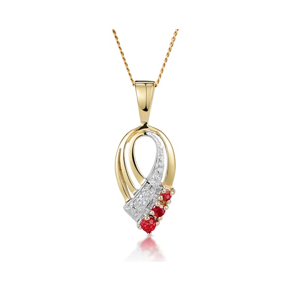 Ruby 2.25mm And Diamond 9K Yellow Gold Pendant Necklace - Image 1