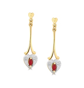 Ruby 5 x 3mm And Diamond 9K Yellow Gold Earrings