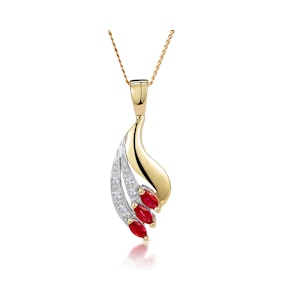 Ruby 4 x 2mm And Diamond 9K Yellow Gold Pendant Necklace
