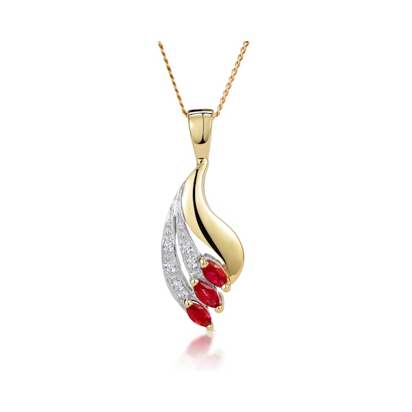 Ruby 4 x 2mm And Diamond 9K Yellow Gold Pendant Necklace - Image 1