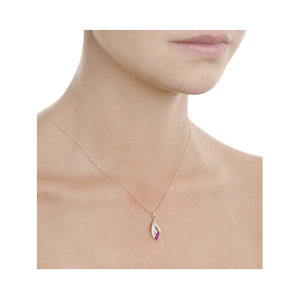 Ruby 4 x 2mm And Diamond 9K Yellow Gold Pendant Necklace - Image 2