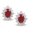 Ruby 6 x 4mm And Diamond Cluster 9K Yellow Gold Earrings - image 1