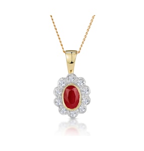 Ruby 6 x 4mm And Diamond 9K Yellow Gold Pendant Necklace B3294