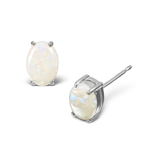 Opal 7 x 5mm 18K White Gold Earrings - Image 1