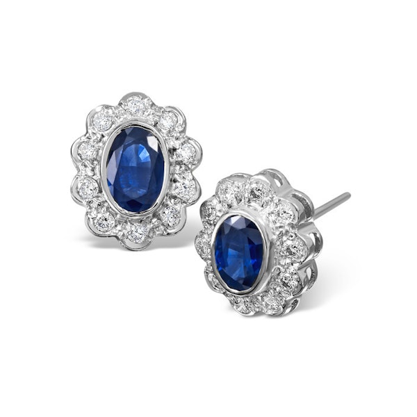 Sapphire 6mm x 4mm And Diamond 9K White Gold Earrings - Image 1