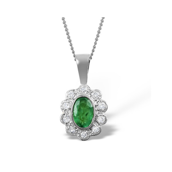Emerald 0.43CT And Diamond 9K White Gold Pendant Necklace - Image 1