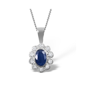 Sapphire 6 x 4 mm And Diamond 9K White Gold Pendant Necklace