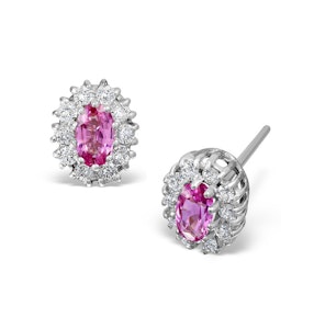 Pink Sapphire 5 X 3mm and Diamond 18K White Gold Earrings
