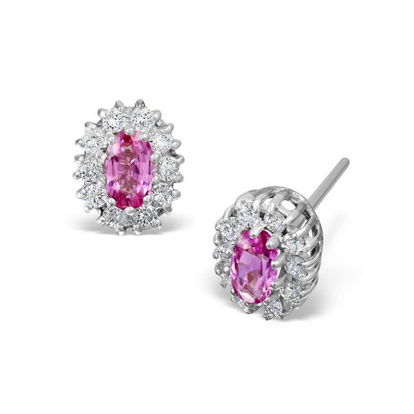 Pink Sapphire 5 X 3mm and Diamond 18K White Gold Earrings - Image 1