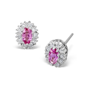Pink Sapphire 5 X 3mm and Diamond 18K White Gold Earrings