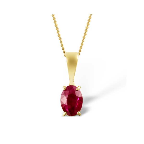 Ruby 7 x 5mm 18K Yellow Gold Pendant Necklace - Image 1