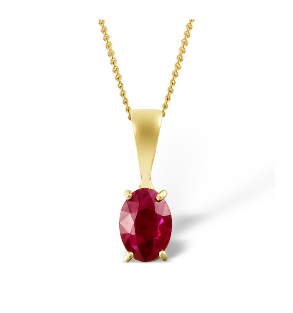 Ruby 7 x 5mm 9K Yellow Gold Pendant Necklace - image 1