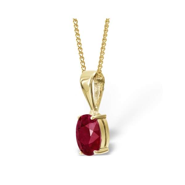 Ruby 7 x 5mm 9K Yellow Gold Pendant Necklace - Image 2