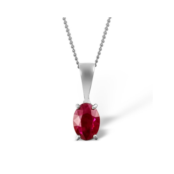 Ruby 7 x 5mm 18K White Gold Pendant Necklace - Image 1