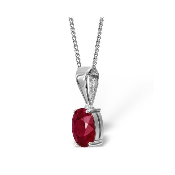 Ruby 7 x 5mm 18K White Gold Pendant Necklace - Image 2