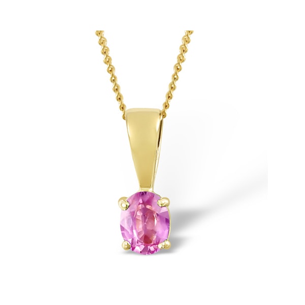 PINK SAPPHIRE 5 X 4MM 9K YELLOW GOLD PENDANT NECKLACE - Image 1