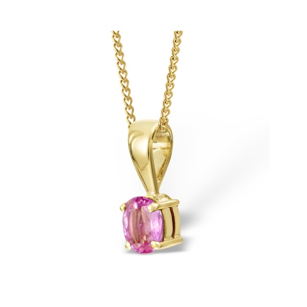 PINK SAPPHIRE 5 X 4MM 9K YELLOW GOLD PENDANT NECKLACE - Image 2